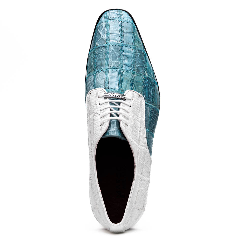 Marco Di Milano Pissa Caiman Crocodile & Lizard Patchwork Derby Aqua / White