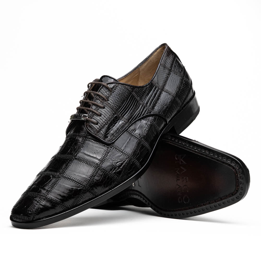 Marco Di Milano Pissa Caiman Crocodile & Lizard Patchwork Derby Brown