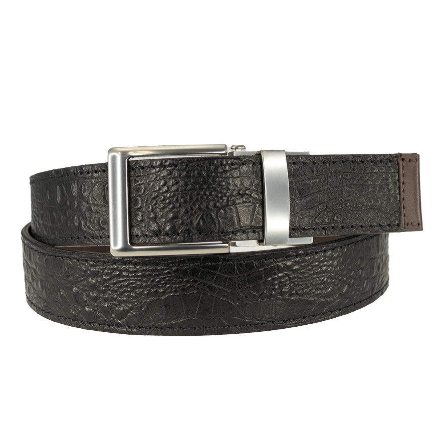 TB Phelps Player One-Size Micro Adjustable Hornback Croco Belt Black
