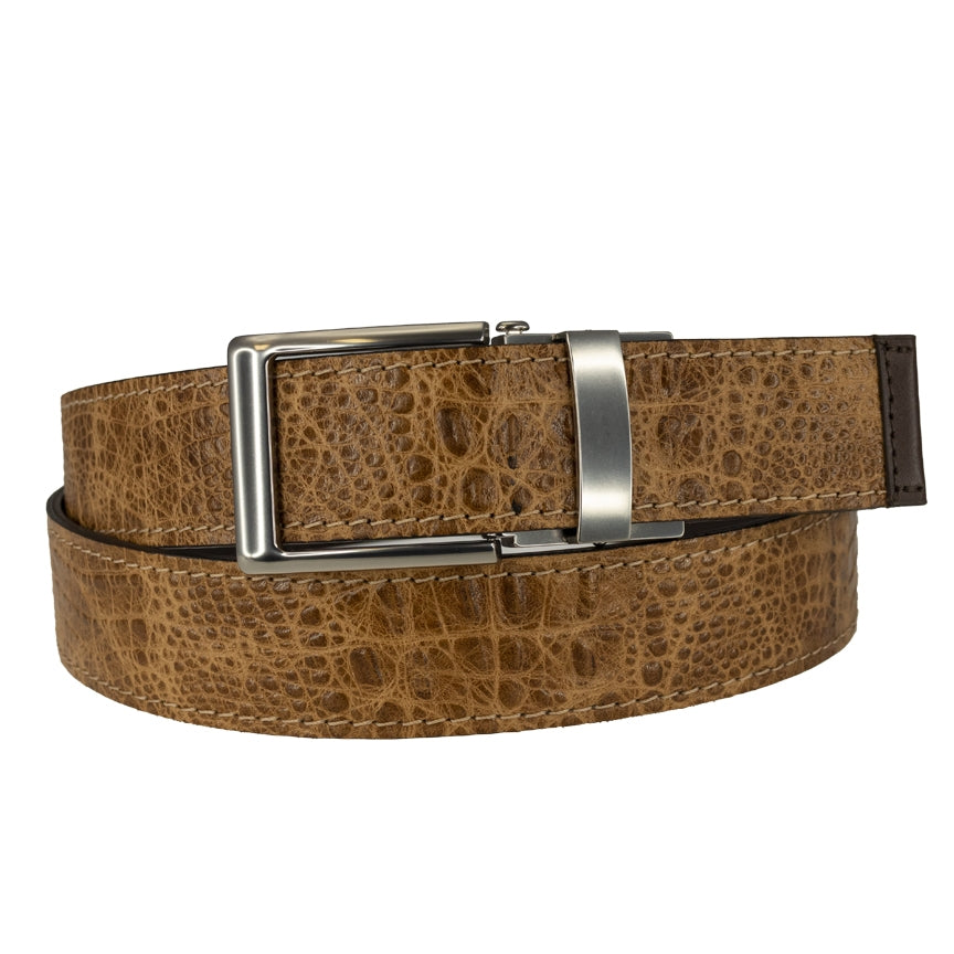 TB Phelps Player One-Size Micro Adjustable Hornback Croco Belt Khaki