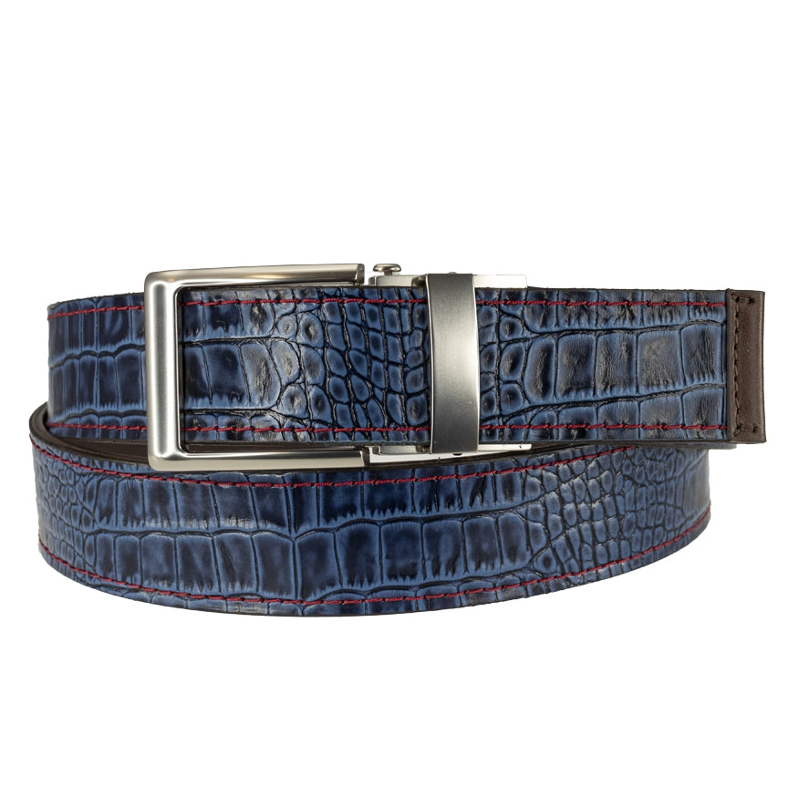 TB Phelps Player One-Size Micro Adjustable Hornback Croco Belt Navy