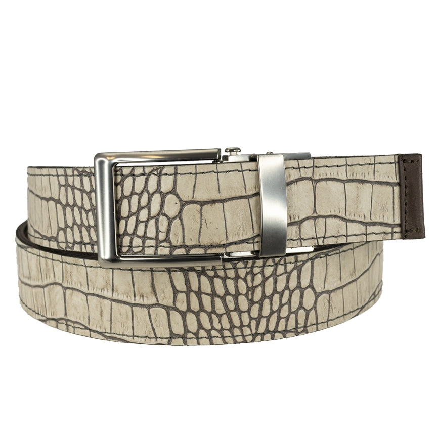 TB Phelps Player One-Size Micro Adjustable Hornback Croco Belt White