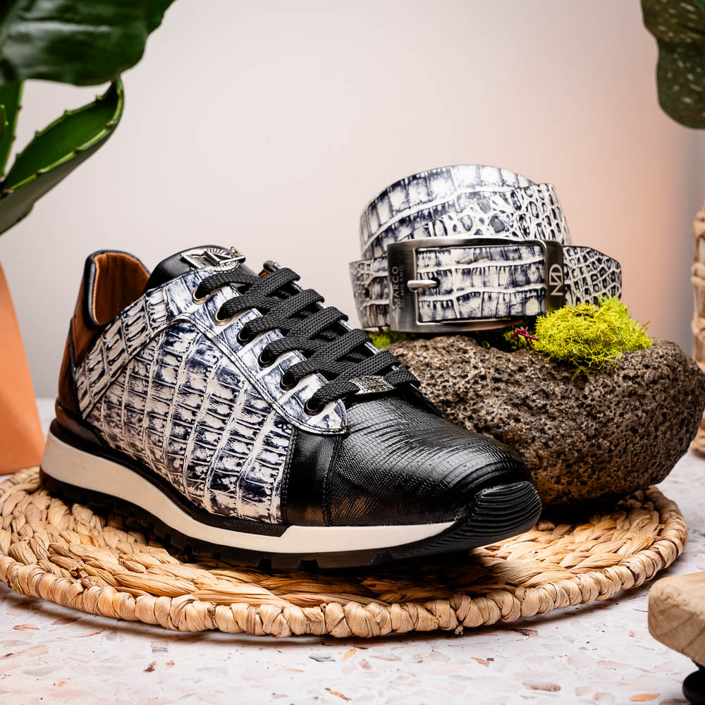 Marco Di Milano Portici Caiman & Lizard Sneakers Newspaper Combo