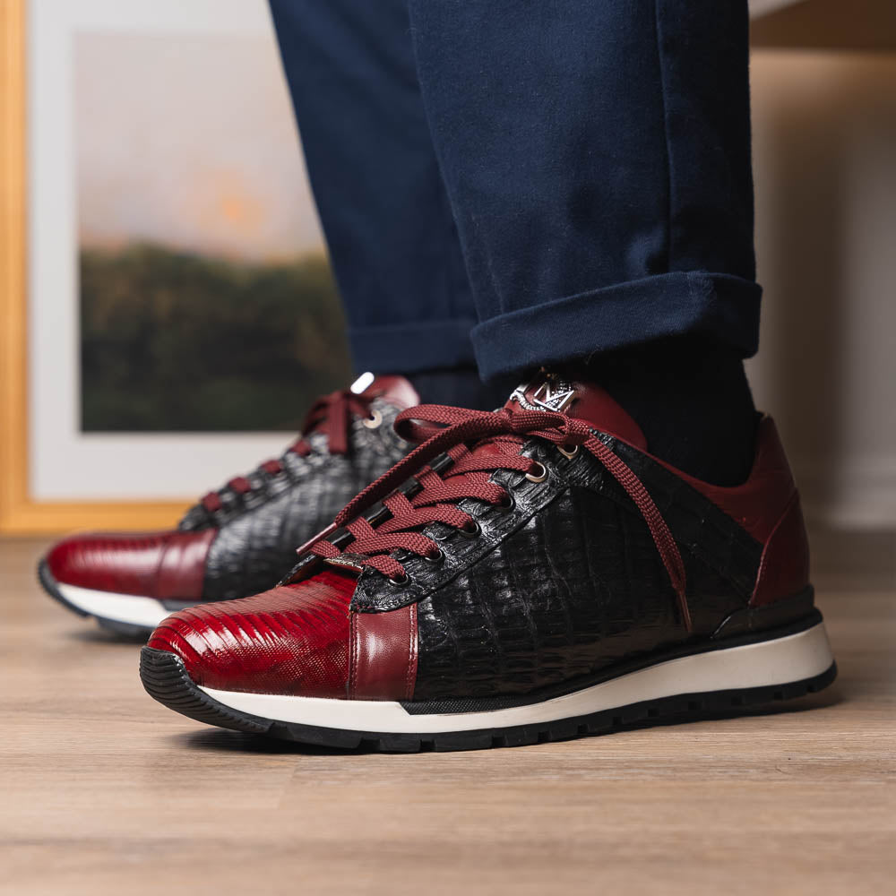 Marco Di Milano Portici Caiman & Lizard Sneakers Wine/Black Combo