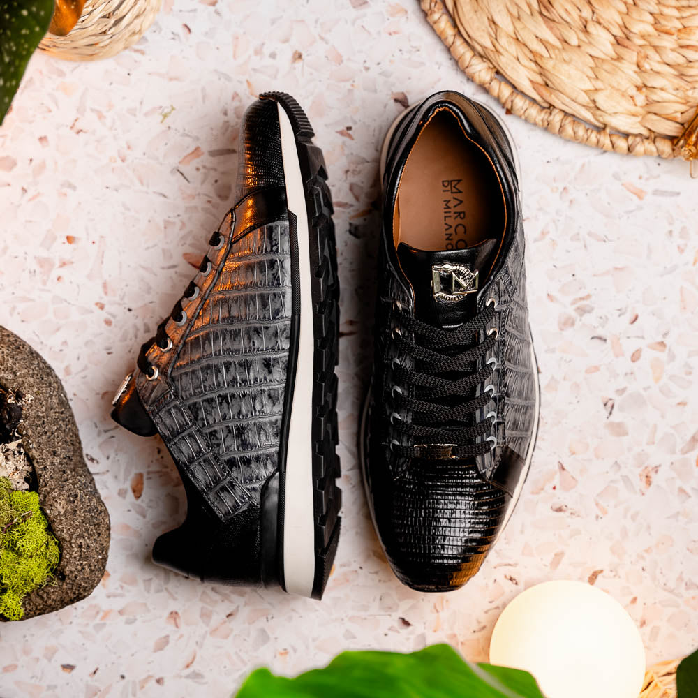 Marco Di Milano Portici Caiman & Lizard Sneakers Gray Combo
