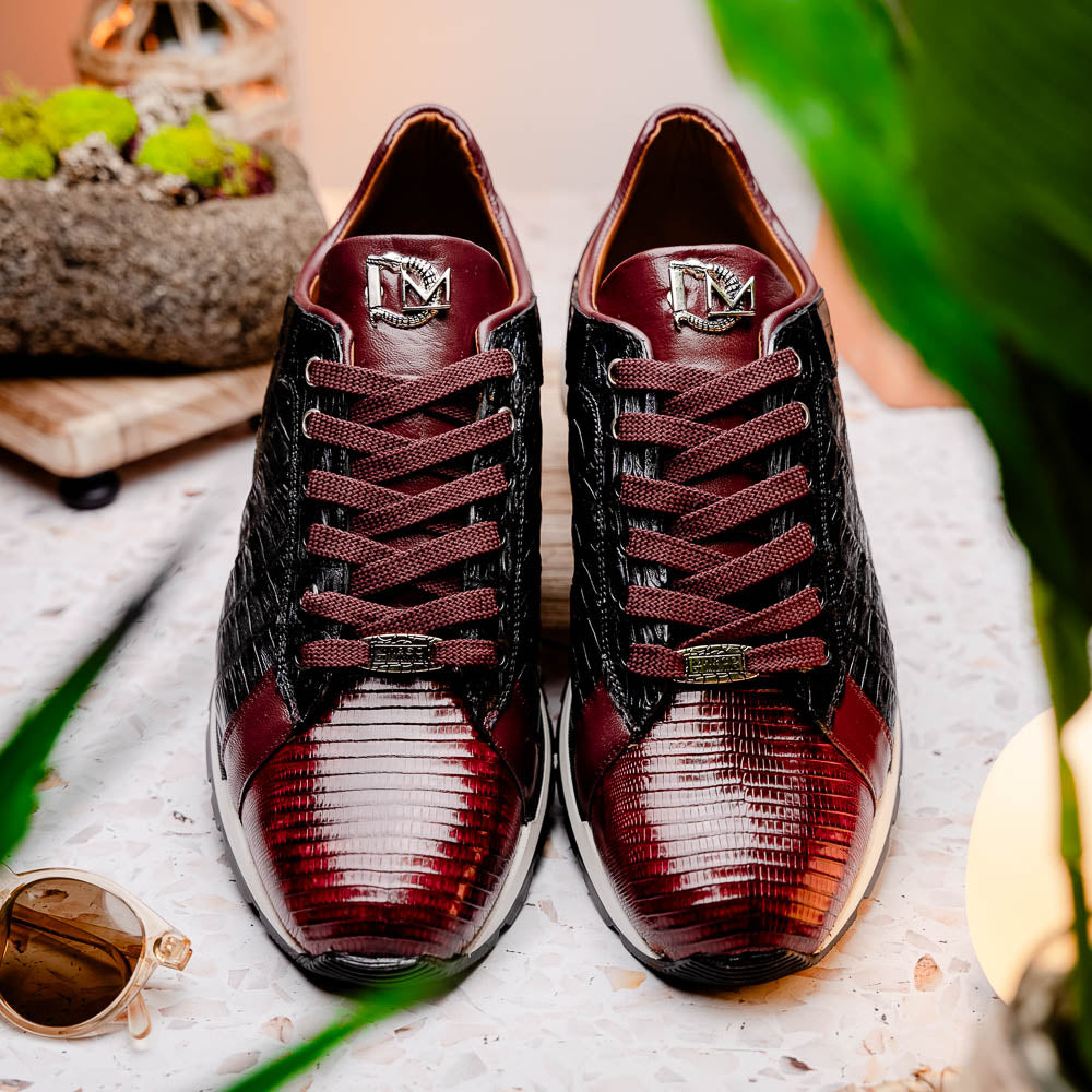 Marco Di Milano Portici Caiman & Lizard Sneakers Wine/Black Combo