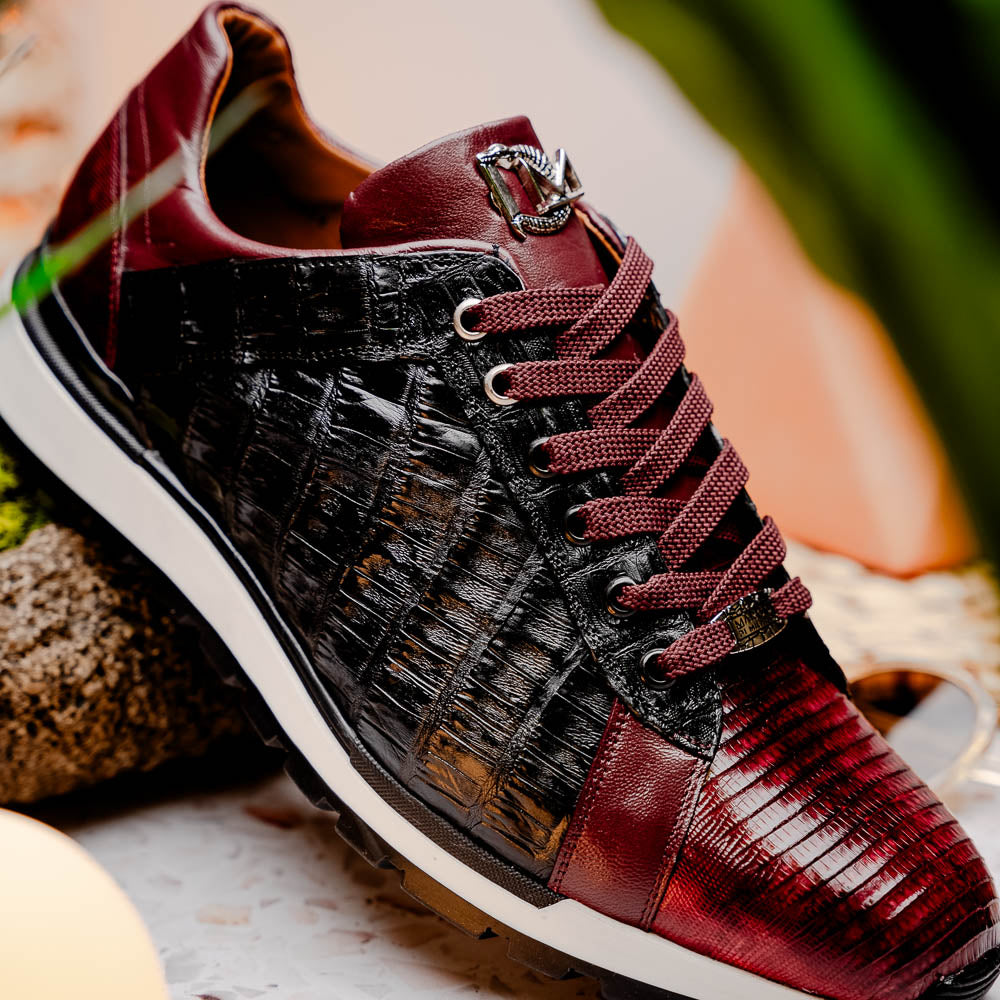 Marco Di Milano Portici Caiman & Lizard Sneakers Wine/Black Combo