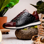 Marco Di Milano Portici Caiman & Lizard Sneakers Wine/Black Combo