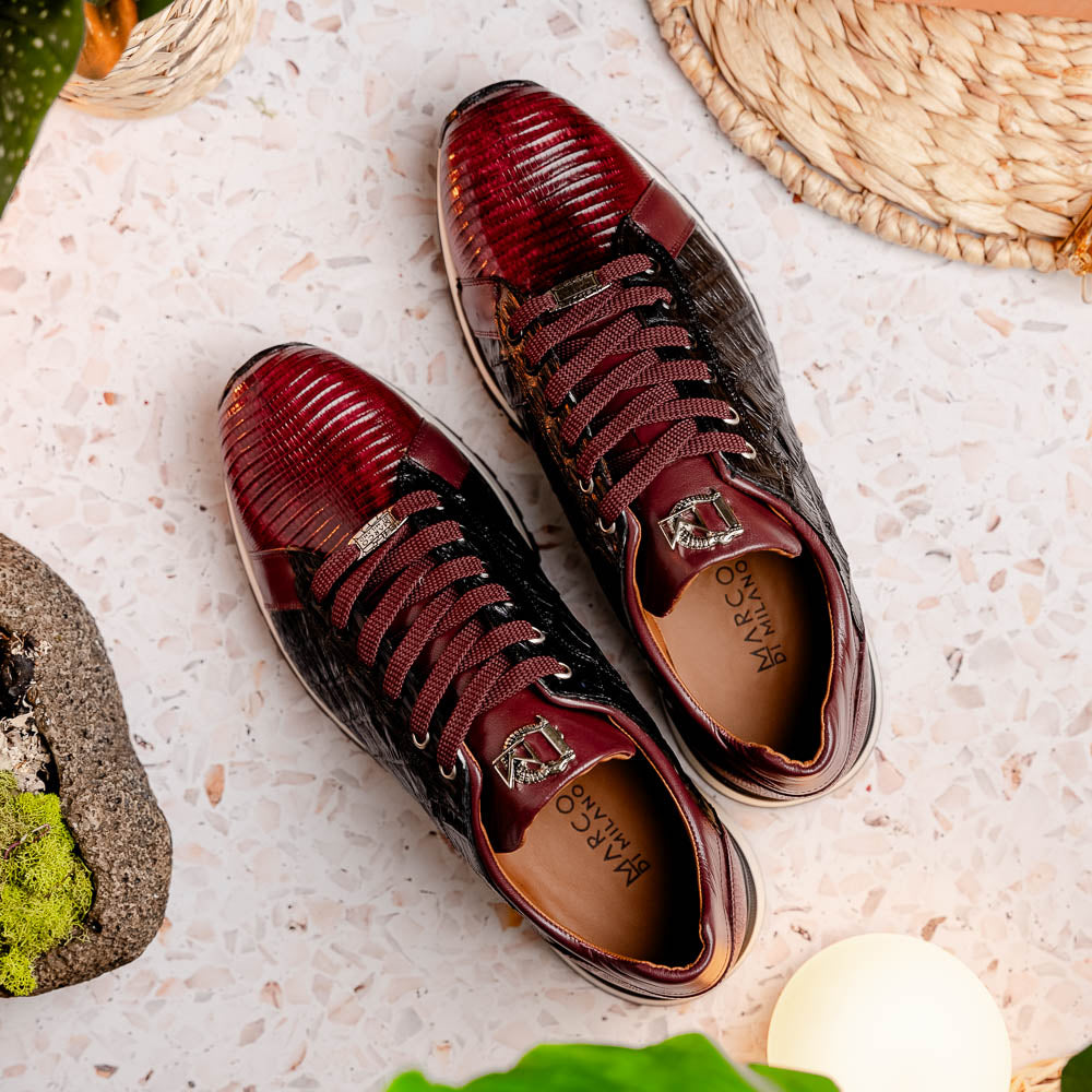 Marco Di Milano Portici Caiman & Lizard Sneakers Wine/Black Combo