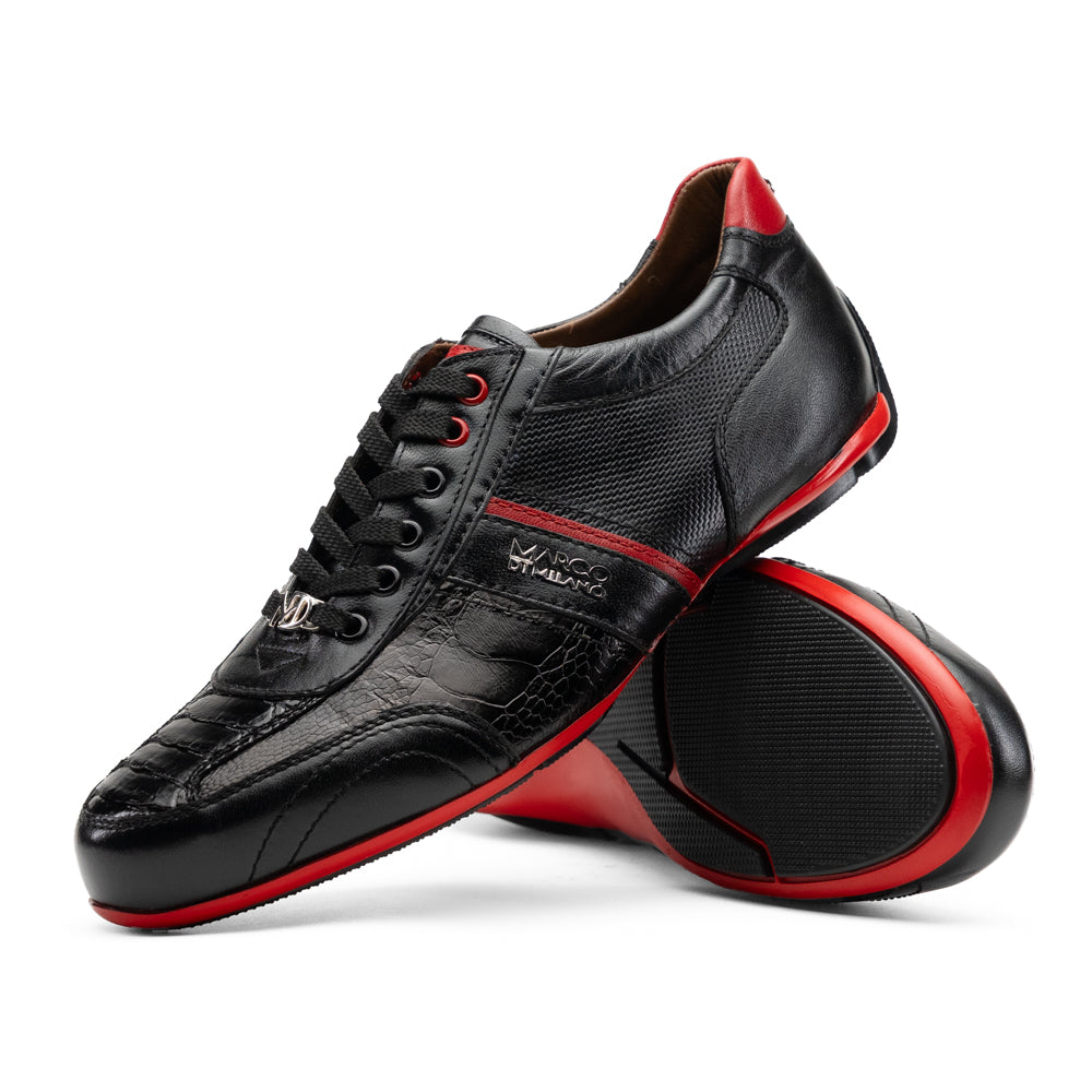 Marco Di Milano Portofino Ostrich Leg & Calfskin Sneaker Black / Red