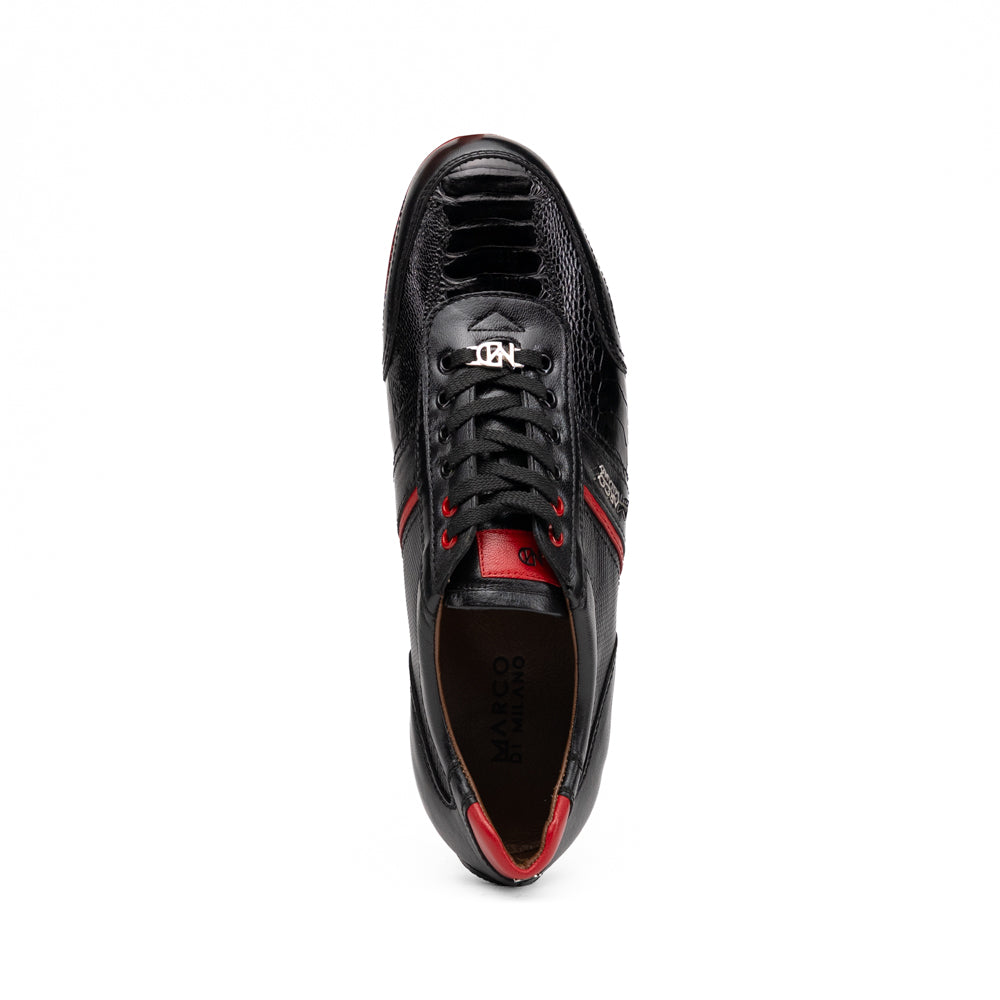 Marco Di Milano Portofino Ostrich Leg & Calfskin Sneaker Black / Red