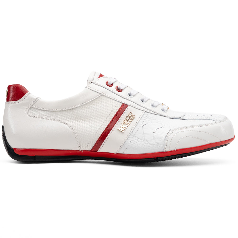 Marco Di Milano Portofino Ostrich Leg & Calfskin Sneaker White / Red