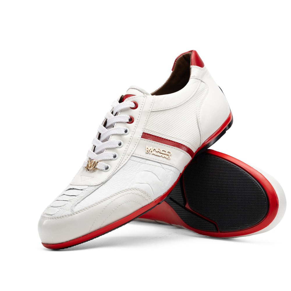Marco Di Milano Portofino Ostrich Leg & Calfskin Sneaker White / Red