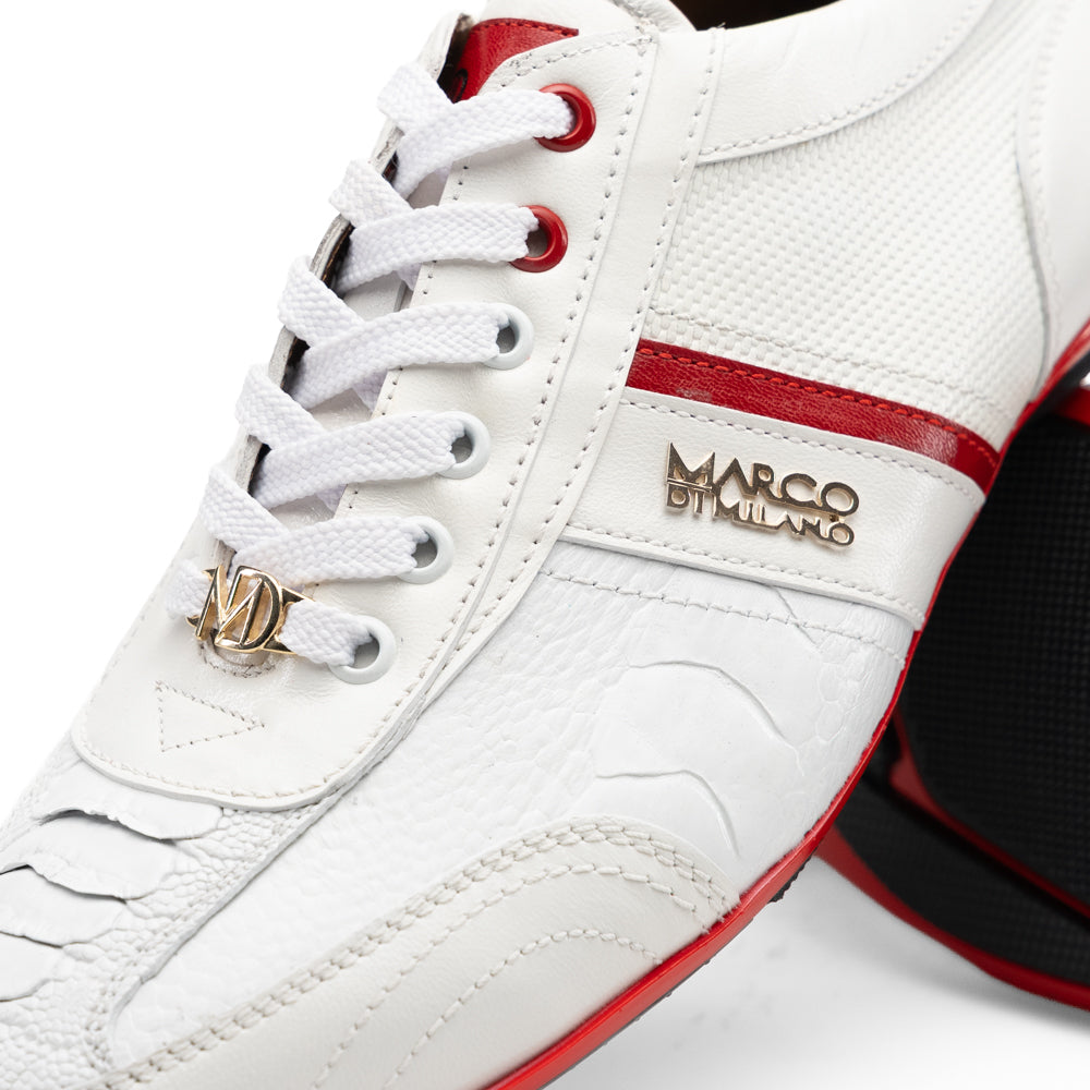 Marco Di Milano Portofino Ostrich Leg & Calfskin Sneaker White / Red