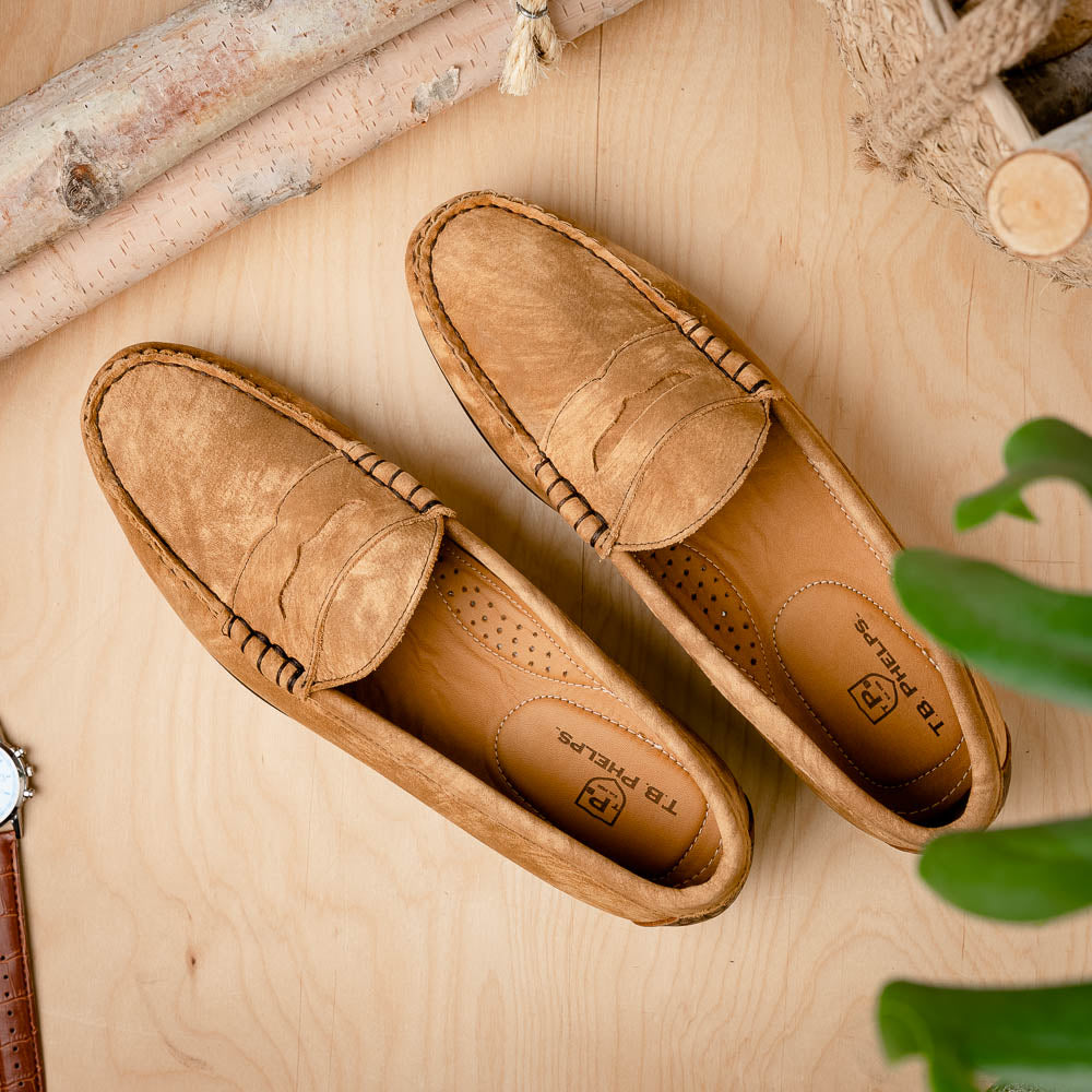 TB Phelps Preston Safari Leather Penny Loafers Tan