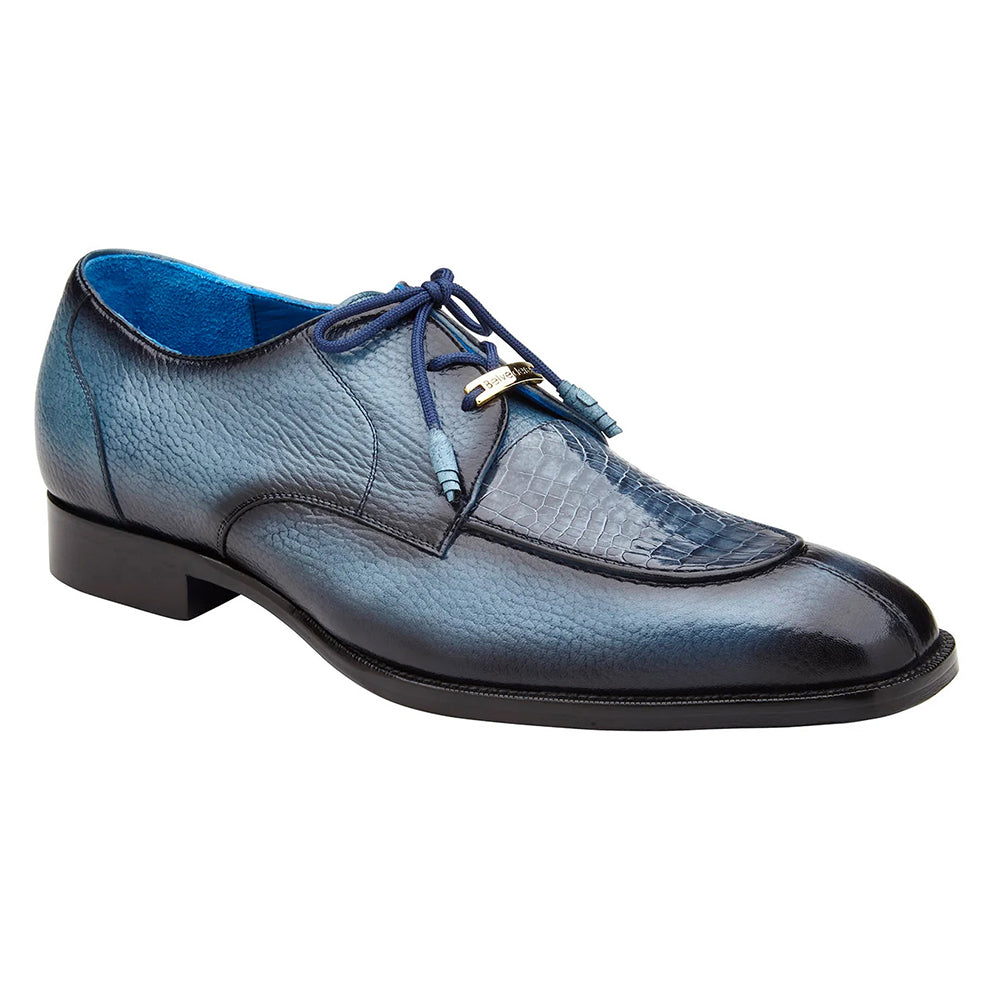 Belvedere Primo Alligator & Pebble Grain Derby Ant. Blue Safari (R83)