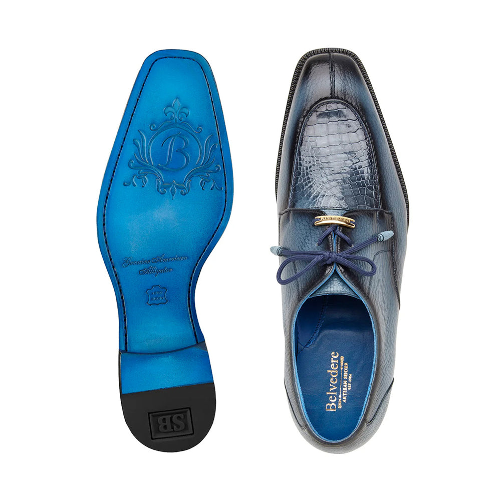 Belvedere Primo Alligator & Pebble Grain Derby Ant. Blue Safari (R83)