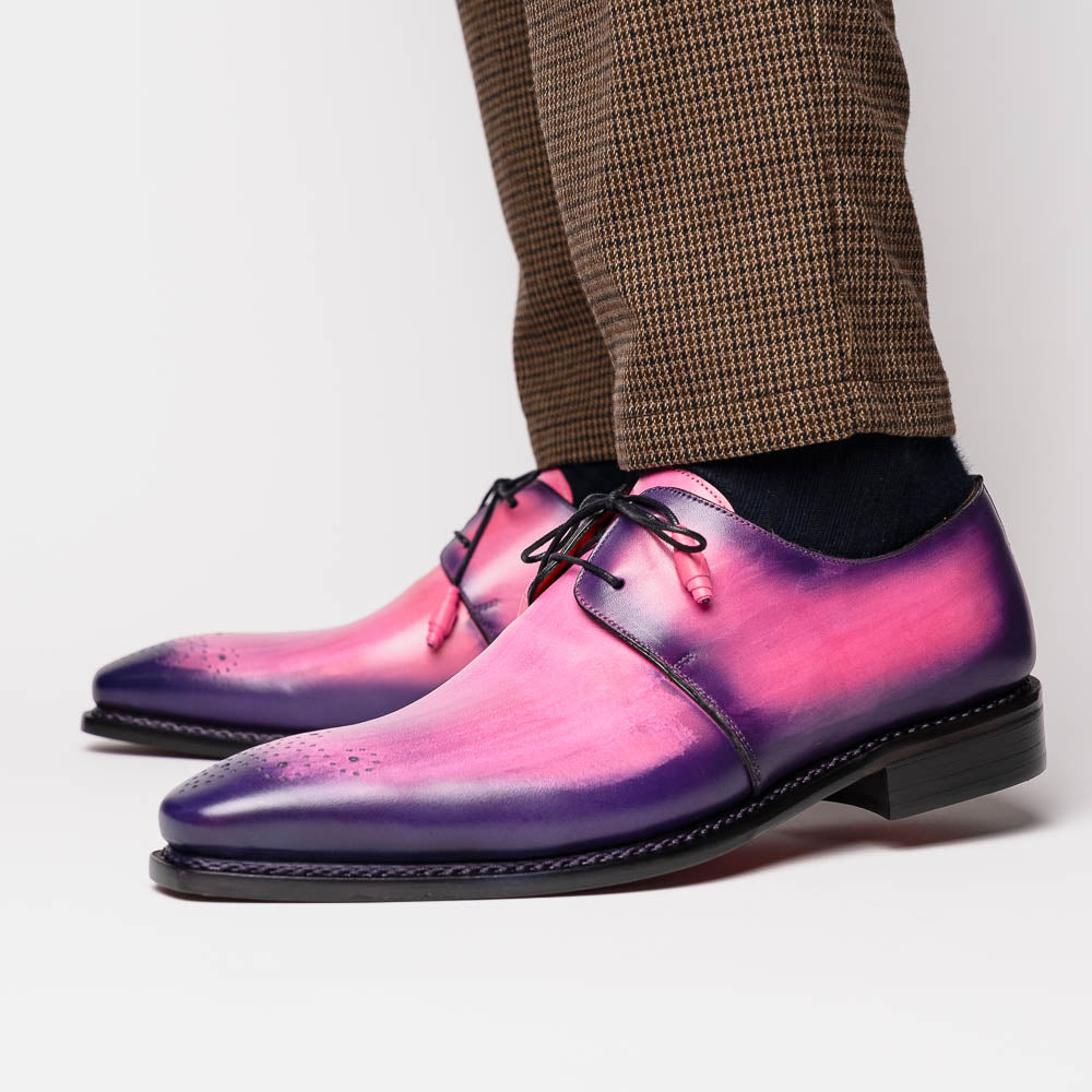 pink and blue dress shoes Ms. Adler Colorblock Pink/Burgundy/Blue Leather Lug Penny Loafers