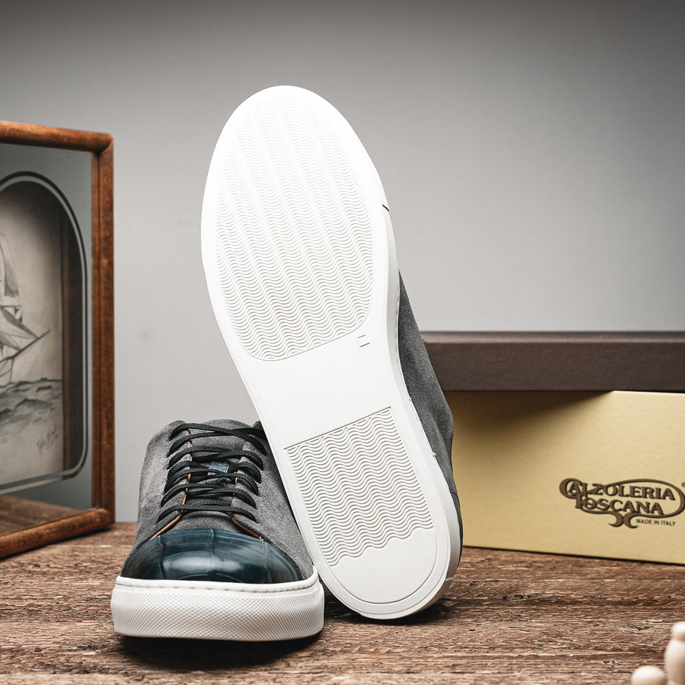 Calzoleria Toscana Q421 Crocodile & Suede Sneakers Grey