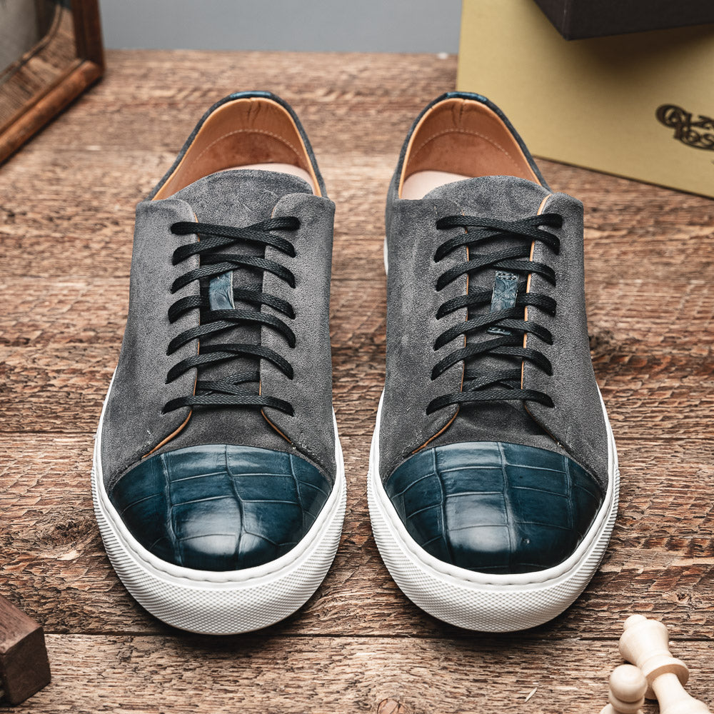Calzoleria Toscana Q421 Crocodile & Suede Sneakers Grey