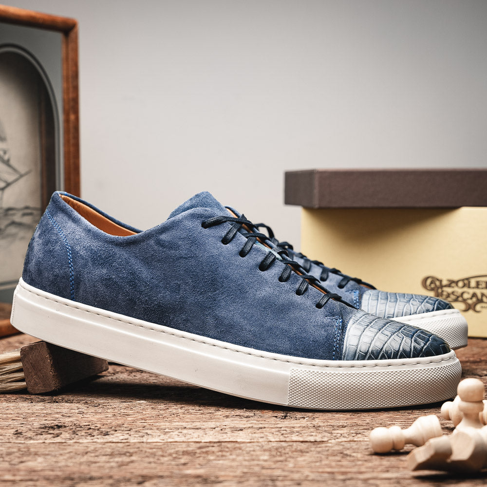 Calzoleria Toscana Q421 Crocodile & Suede Sneakers Blue