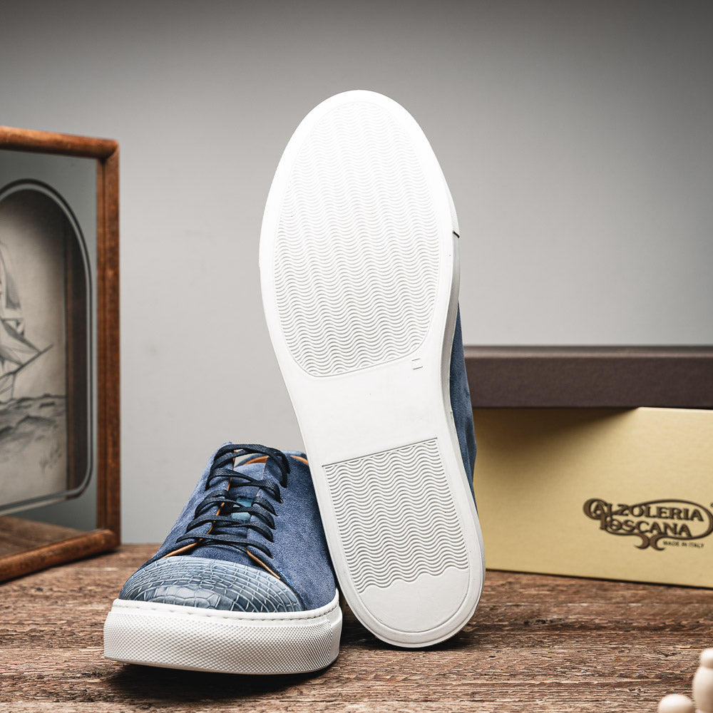 Calzoleria Toscana Q421 Crocodile & Suede Sneakers Blue