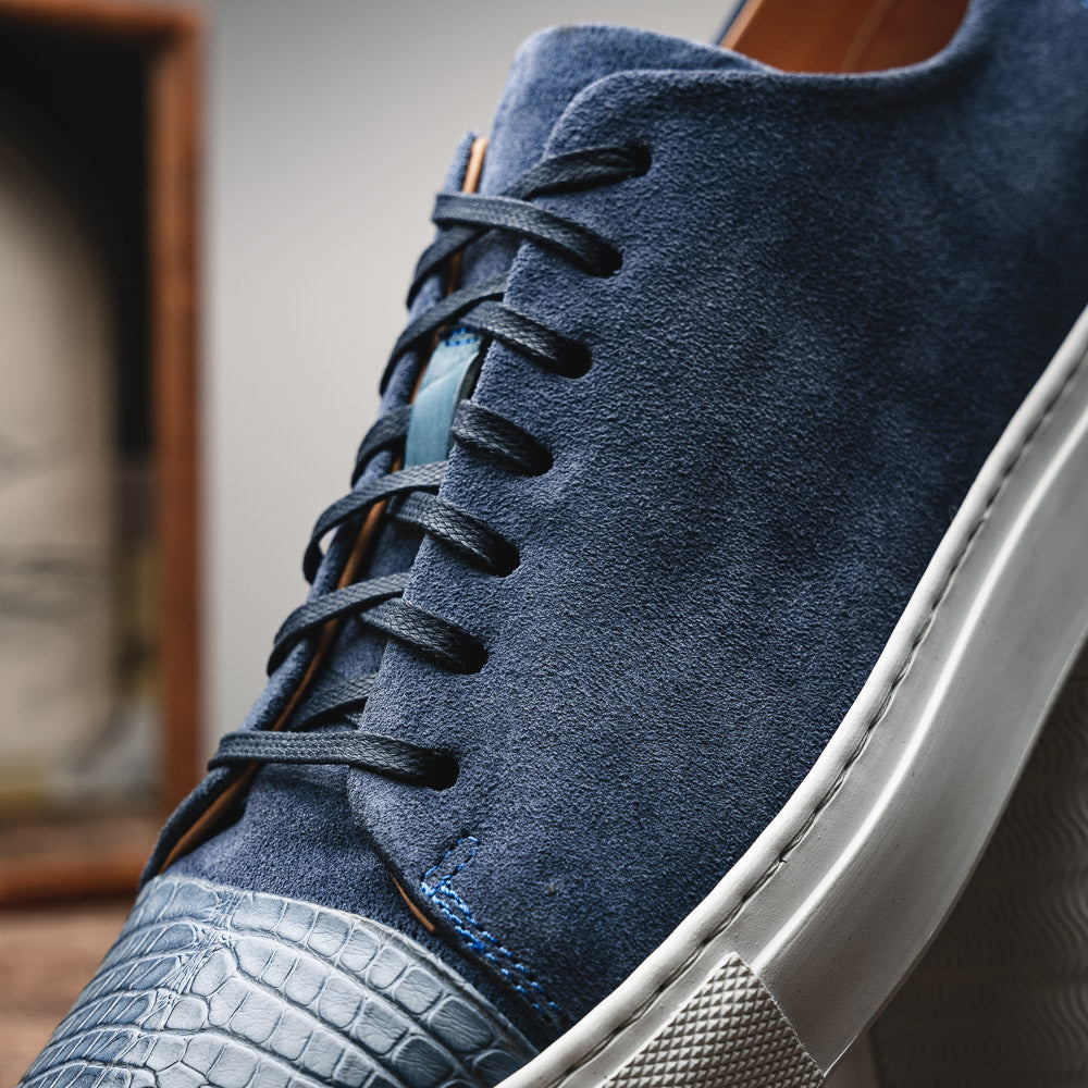 Calzoleria Toscana Q421 Crocodile & Suede Sneakers Blue