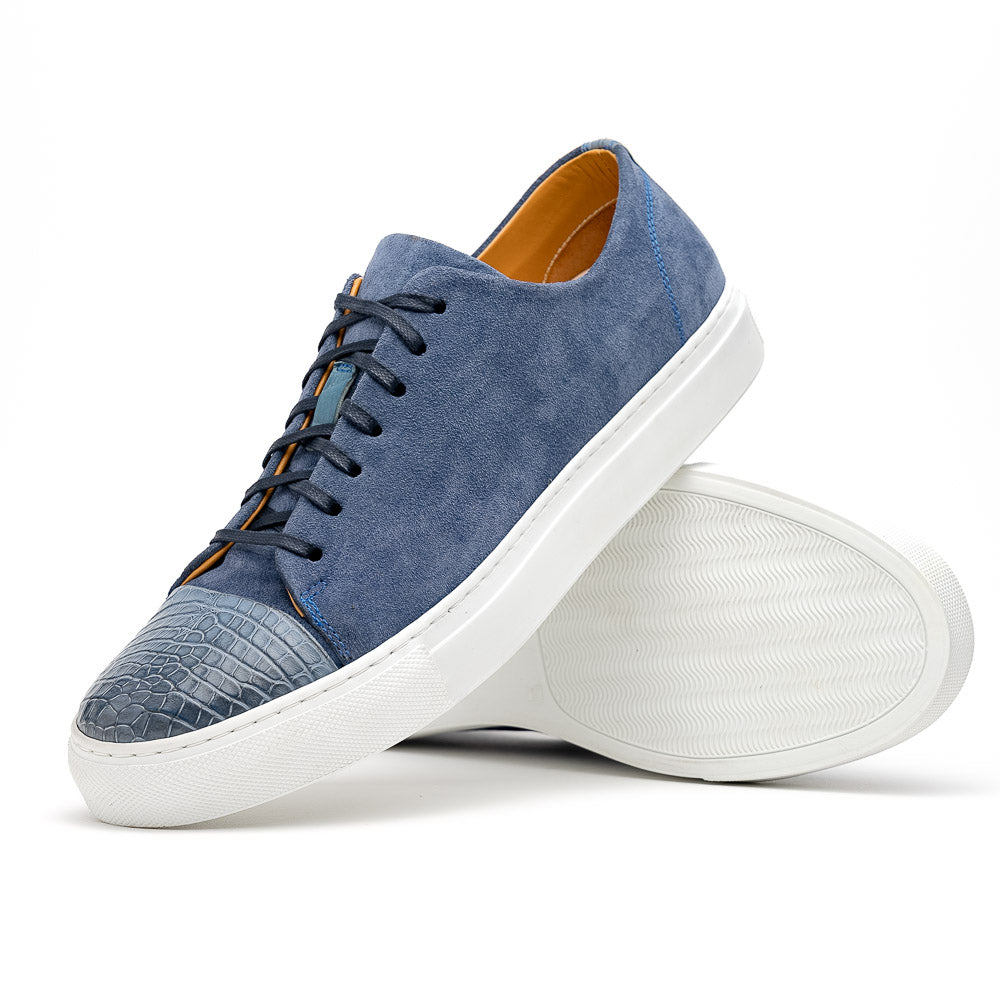 Calzoleria Toscana Q421 Crocodile & Suede Sneakers Blue