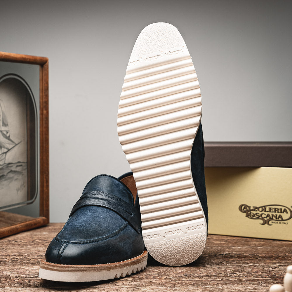 Calzoleria Toscana Q954 Suede & Calfskin Loafers Blue