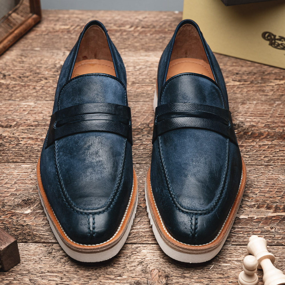 Calzoleria Toscana Q954 Suede & Calfskin Loafers Blue