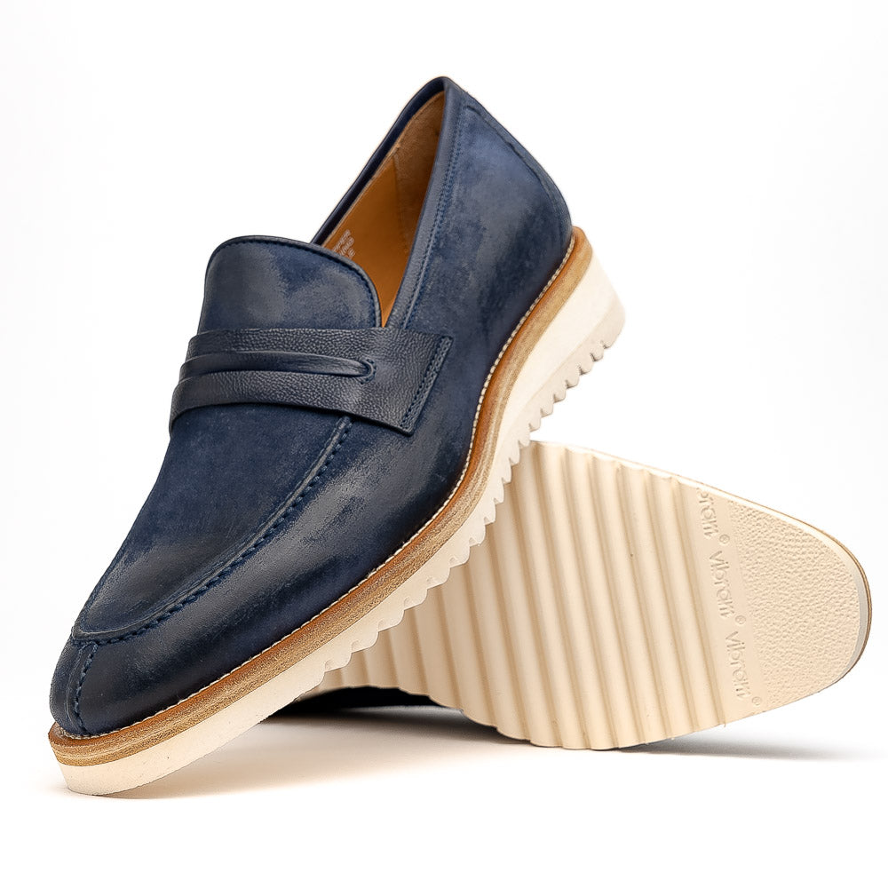 Calzoleria Toscana Q954 Suede & Calfskin Loafers Blue