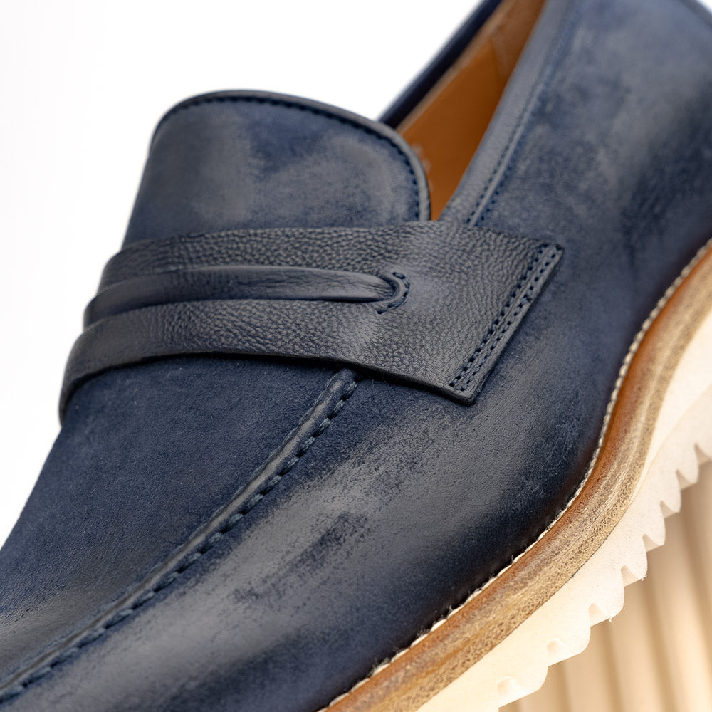 Calzoleria Toscana Q954 Suede & Calfskin Loafers Blue