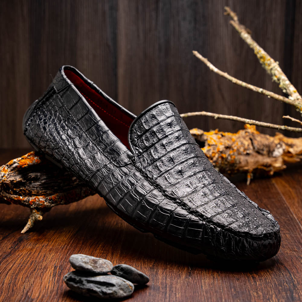 Marco Di Milano Remo Caiman Crocodile Driving Shoes Black