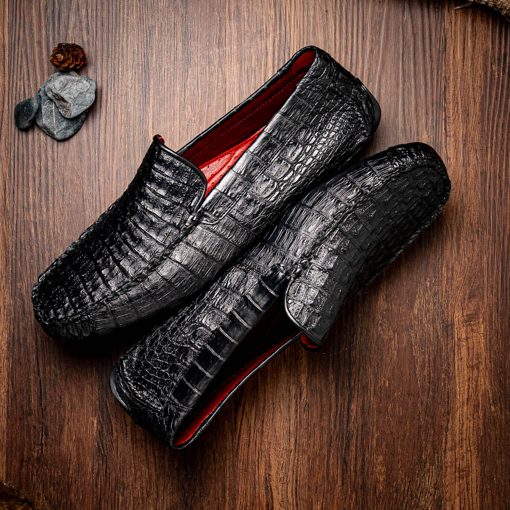 Marco Di Milano Remo Caiman Crocodile Driving Shoes Black