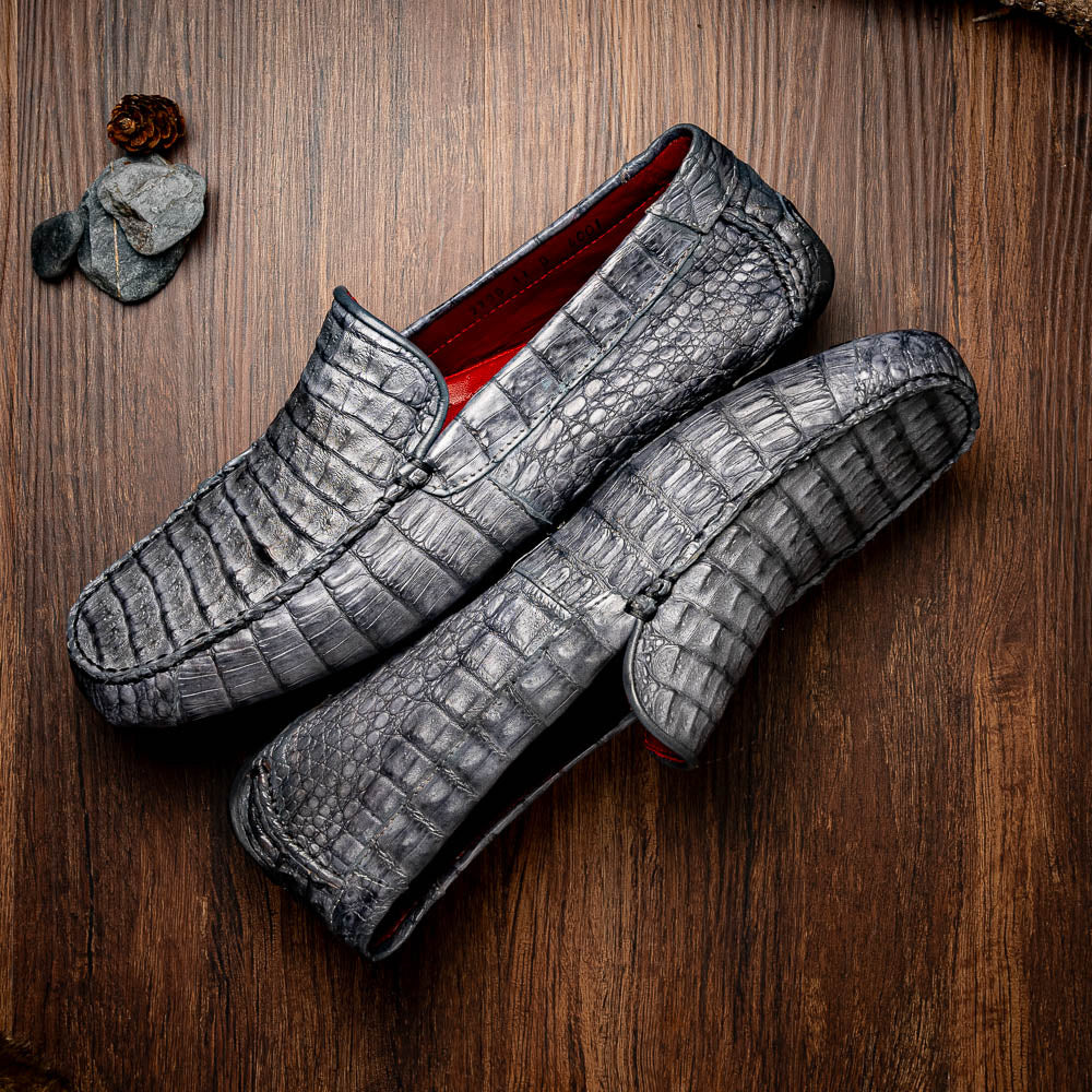 Marco Di Milano Remo Caiman Crocodile Driving Shoes Grey