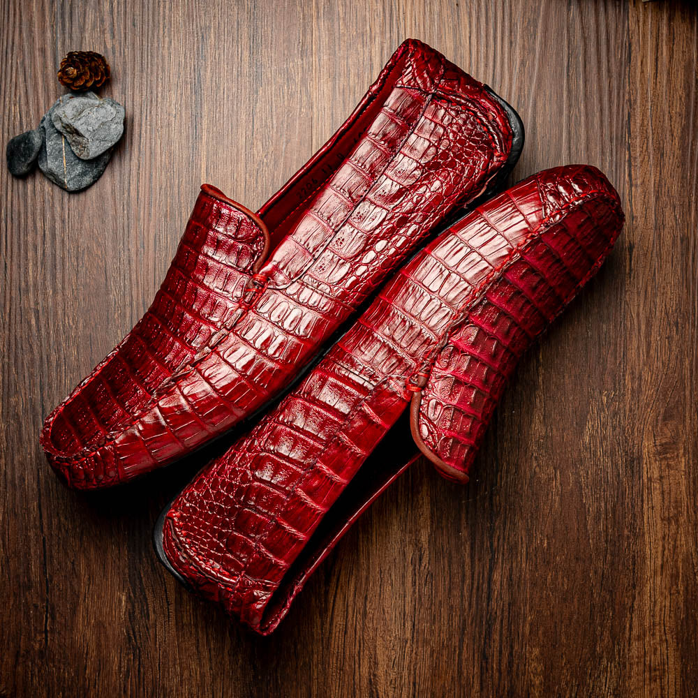 Marco Di Milano Remo Caiman Crocodile Driving Shoes Wine