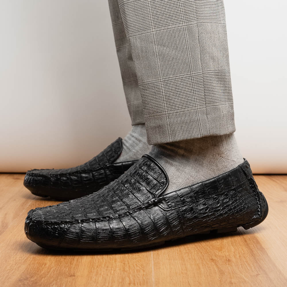 Marco Di Milano Remo Caiman Crocodile Driving Shoes Black