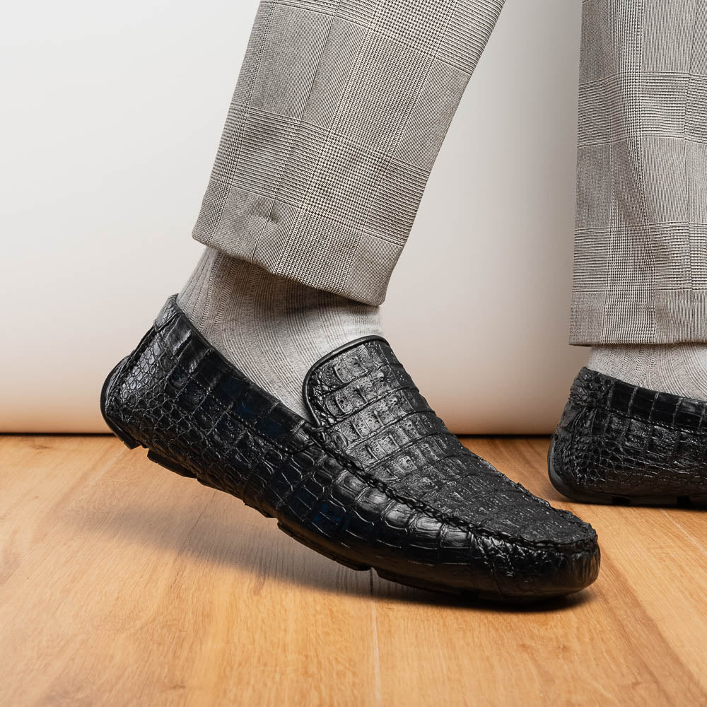 Marco Di Milano Remo Caiman Crocodile Driving Shoes Black