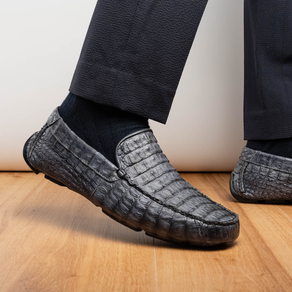 Marco Di Milano Remo Caiman Crocodile Driving Shoes Grey