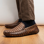 Marco Di Milano Remo Caiman Crocodile Driving Shoes Stone Wash Brown