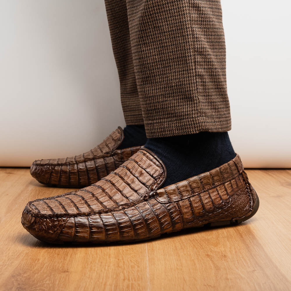 Marco Di Milano Remo Caiman Crocodile Driving Shoes Stone Wash Brown