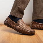 Marco Di Milano Remo Caiman Crocodile Driving Shoes Stone Wash Brown
