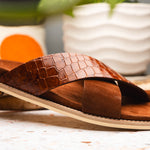 Zelli Rena Sueded Italian Goatskin & Croc Slide Cognac (06-101-CGN)