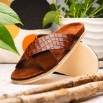 Zelli Rena Sueded Italian Goatskin & Croc Slide Cognac (06-101-CGN)