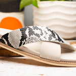 Zelli Rena Sueded Italian Goatskin & Python Slide Taupe (06-105-TPE)