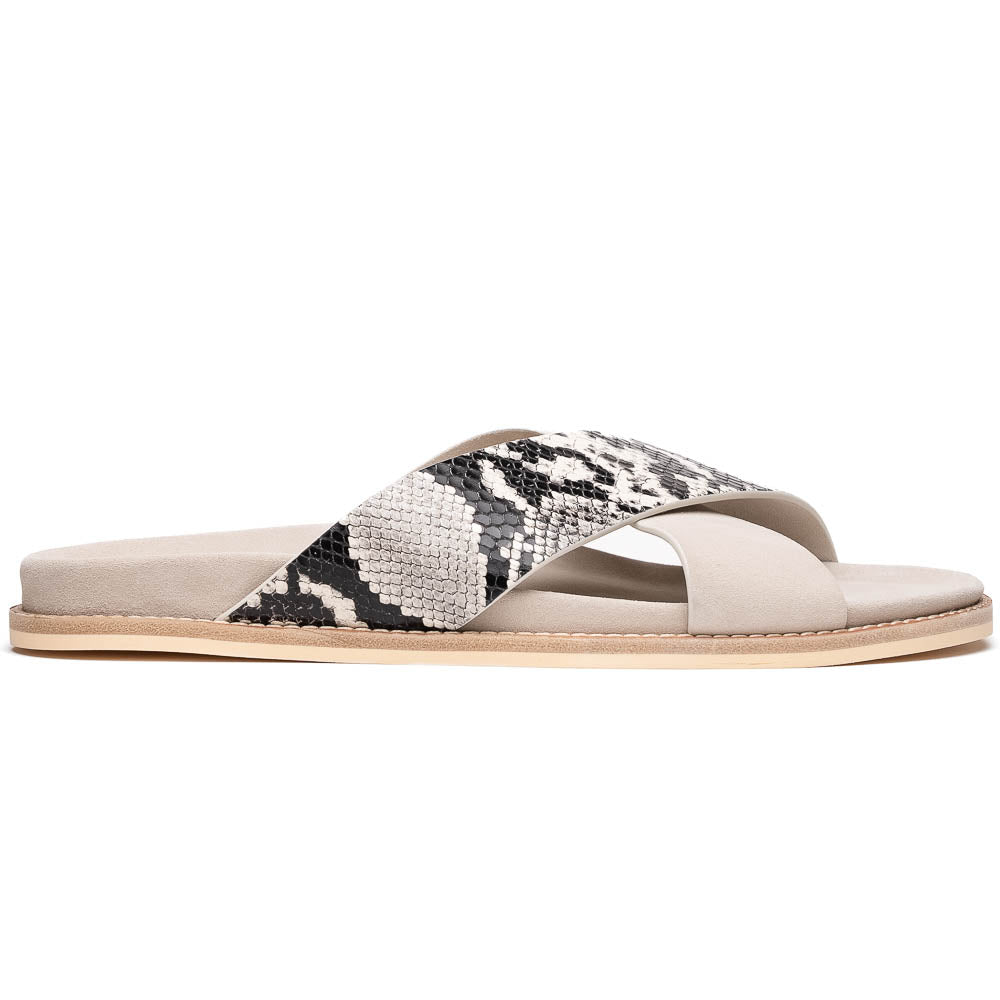 Zelli Rena Sueded Italian Goatskin & Python Slide Taupe