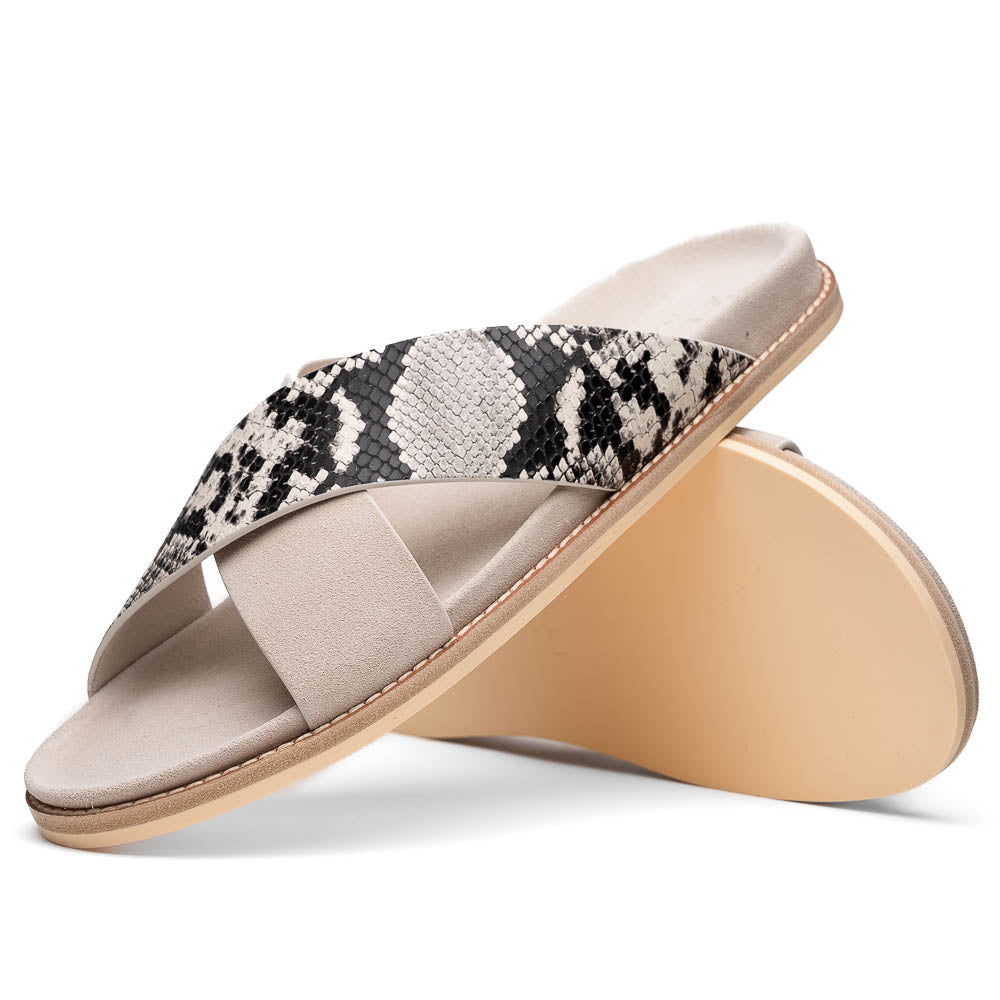 Zelli Rena Sueded Italian Goatskin & Python Slide Taupe (06-105-TPE)