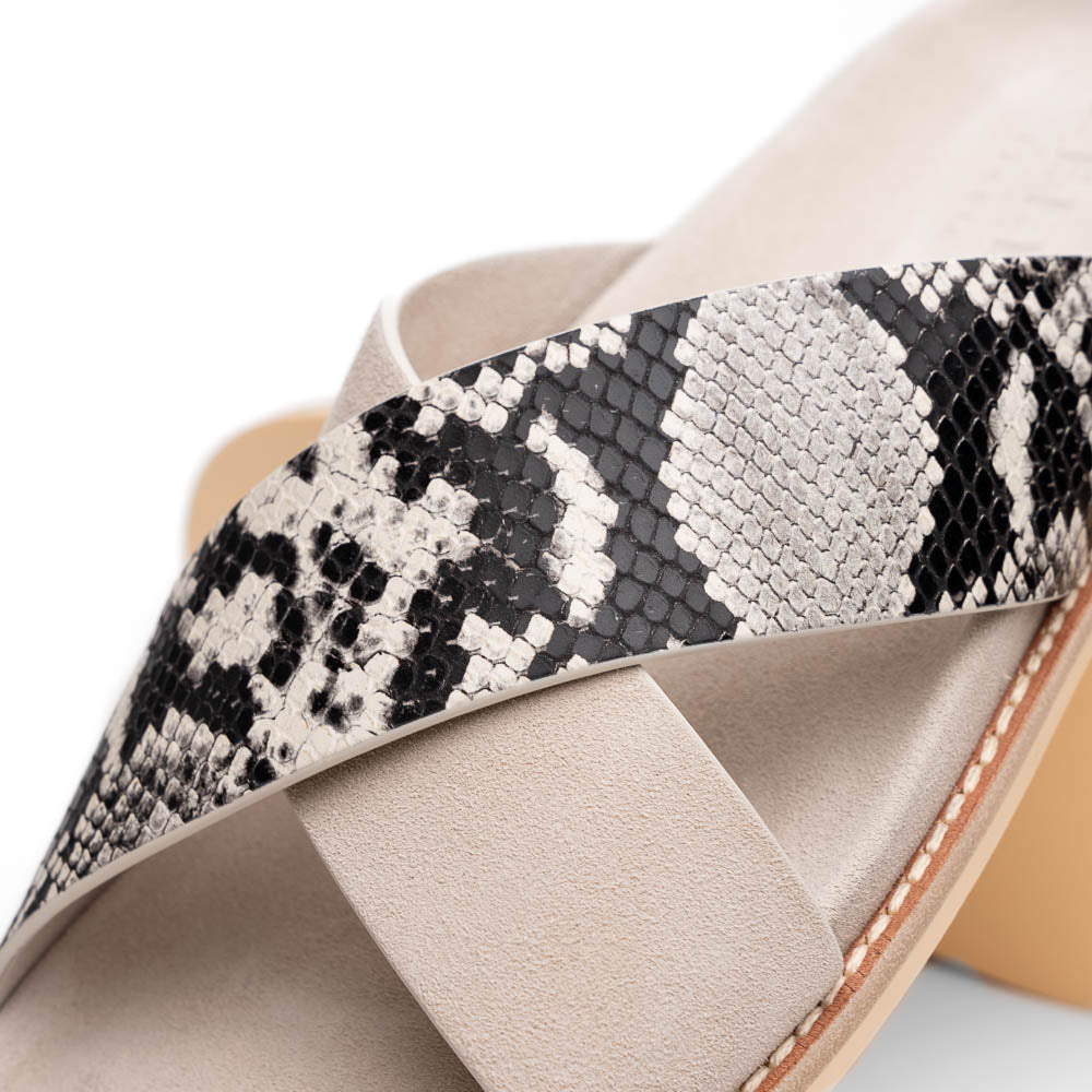 Zelli Rena Sueded Italian Goatskin & Python Slide Taupe (06-105-TPE)