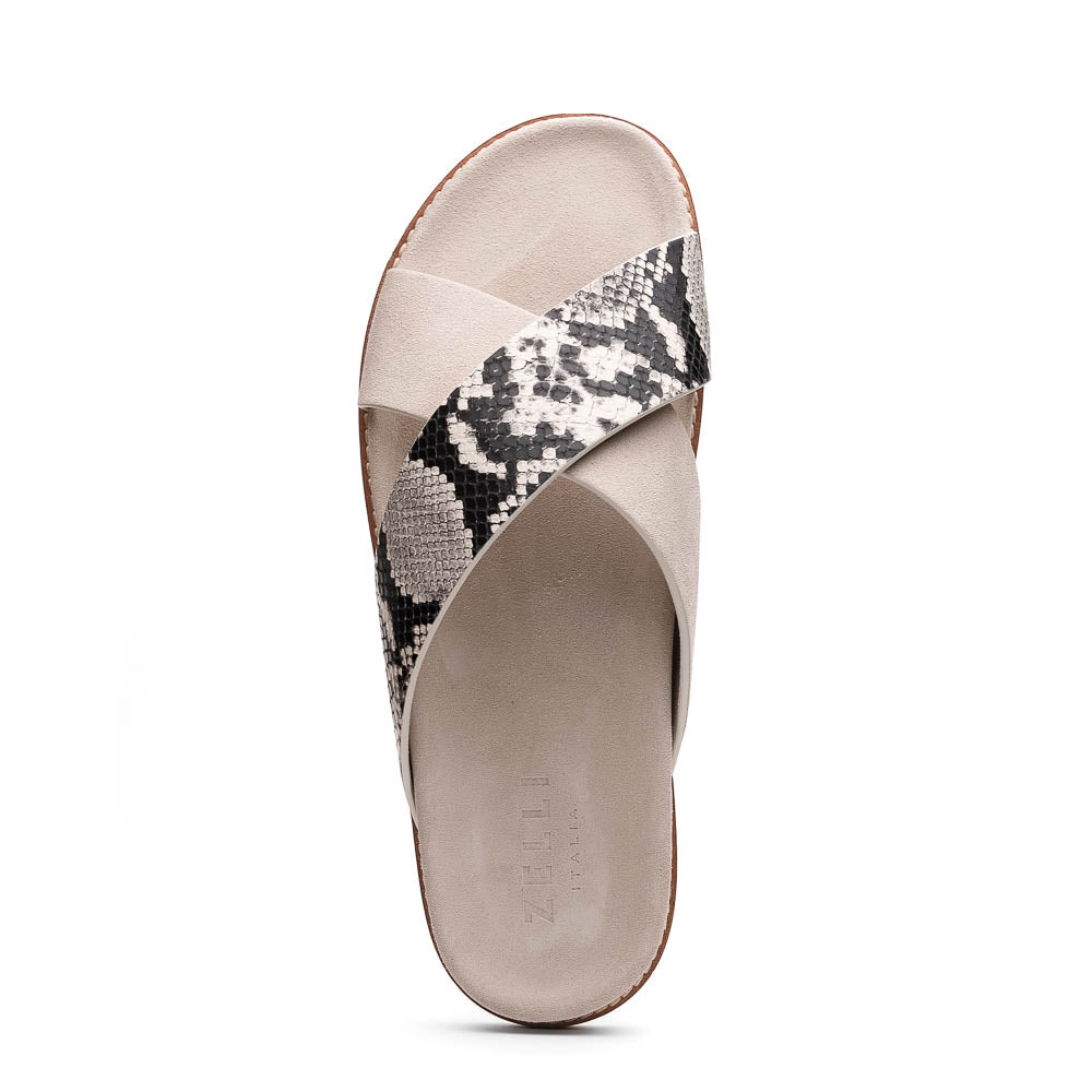 Zelli Rena Sueded Italian Goatskin & Python Slide Taupe (06-105-TPE)