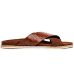 Zelli Rena Sueded Italian Goatskin & Croc Slide Cognac
